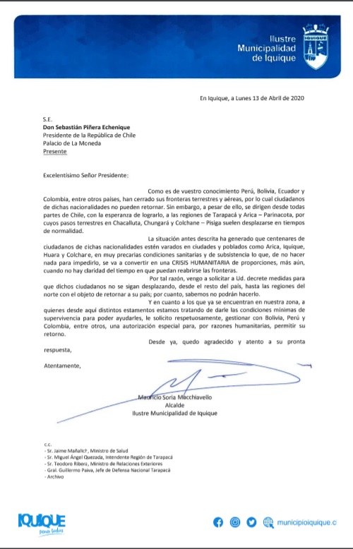 Carta al Presidente Sebastían Piñera